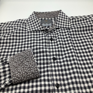 Thomas Dean Mens Long Sleeve Button‎ Up Black and White Checkered Shirt Sz XL.